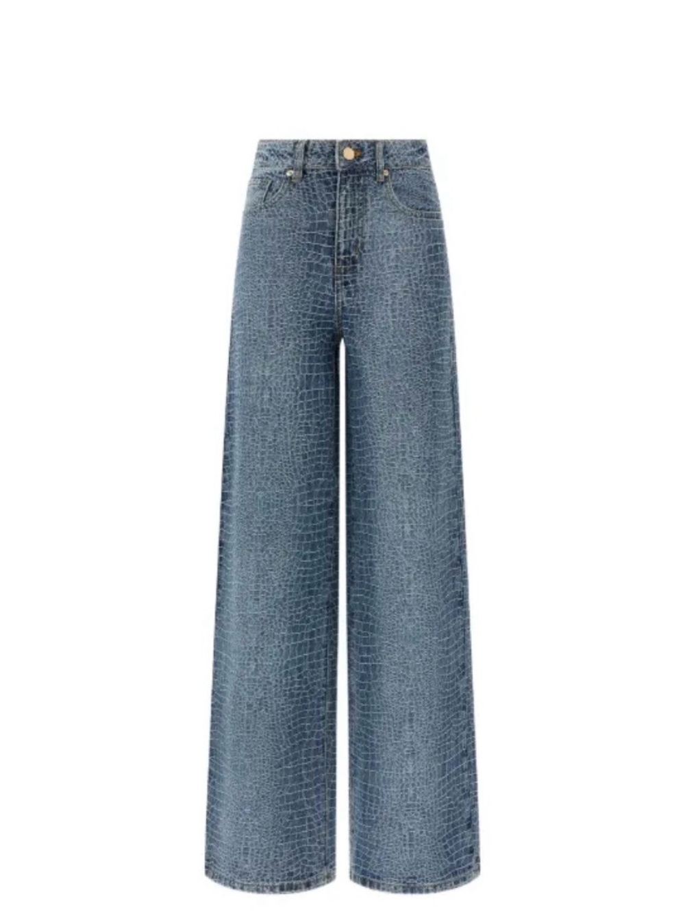 Self-Portrait Croc-Embossed Wide-Leg Jeans in Denim Blue